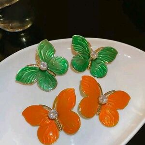 Beautiful Green Or Orange Butterfly Earrings